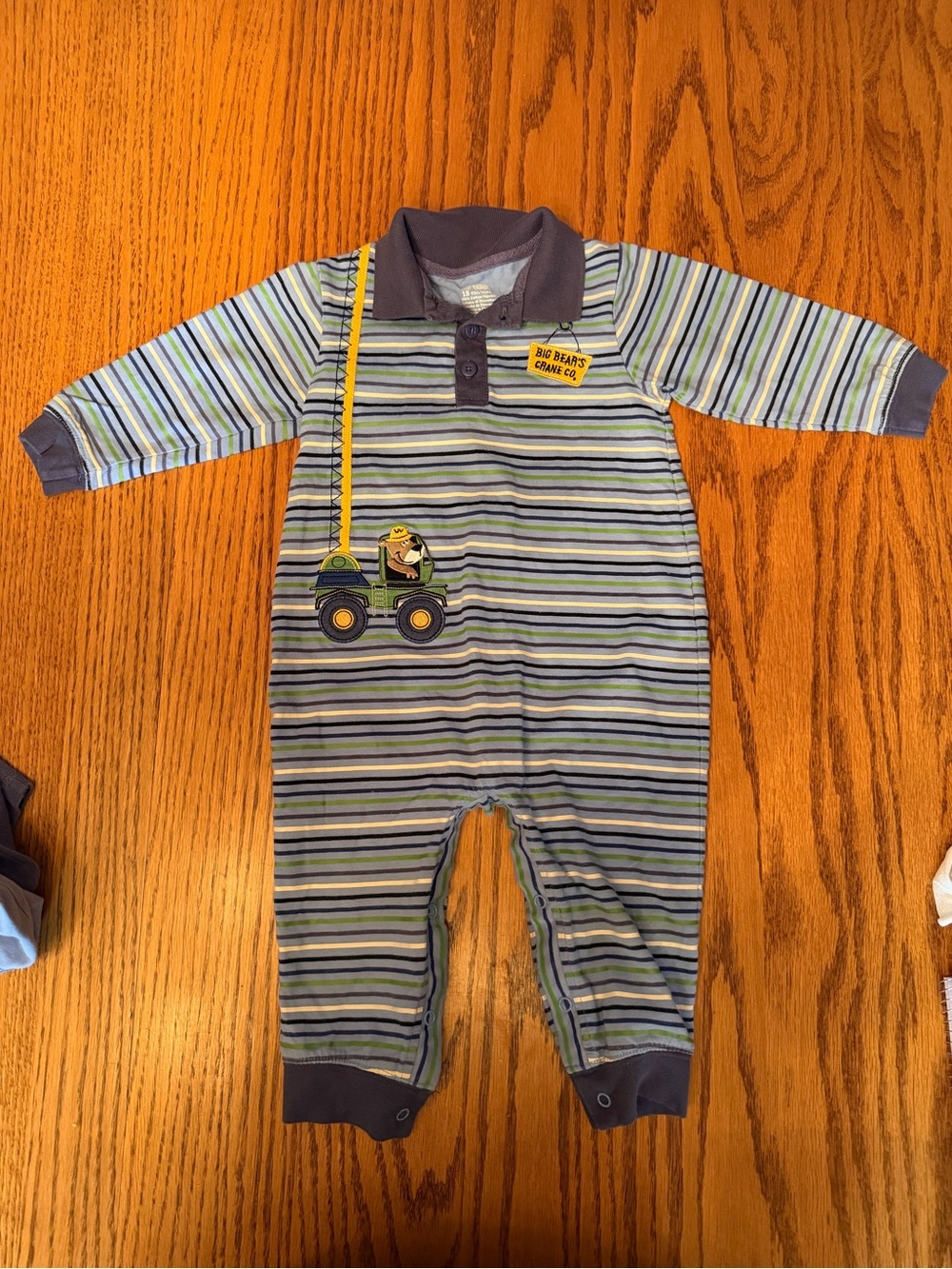Vintage Embroidered Collared Okie Dokie Romper 18 Months Striped Long Sleeves